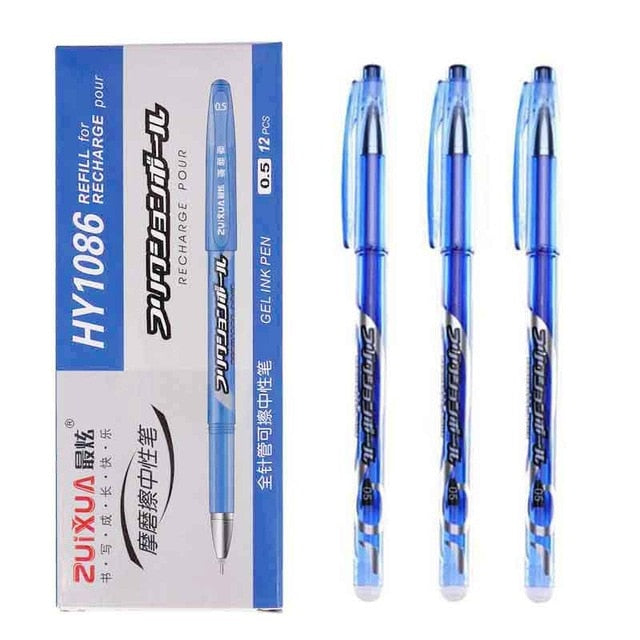 12Pcs/set  Erasable Gel Pen Blue black red ink 0.5/0.38mm Kawaii Pens Refill Rods for School Office pen Stationery