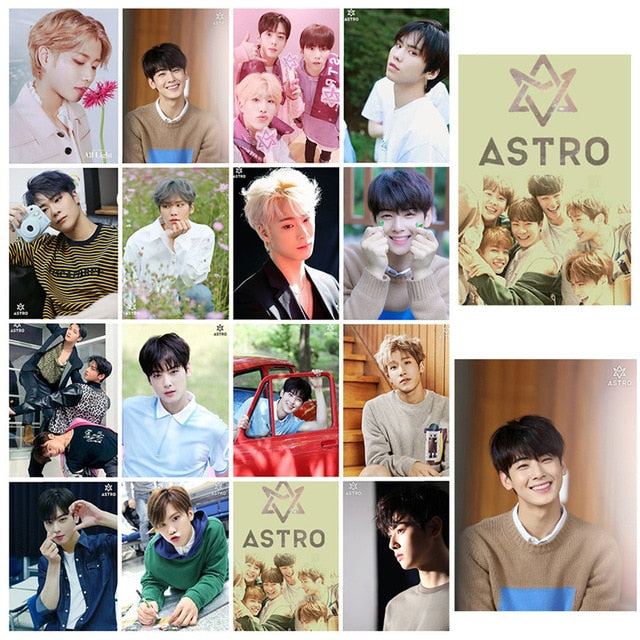 16 Pcs/ Set Kpop ASTRO Members Photo Card New Mini Album BLUE FLAME Cha Eun Woo Moo Bin Che Yinyou HD Photocard Sticker