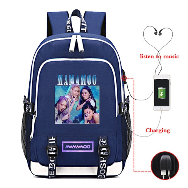 2021 Men's School Backpack Mamamoo Print Laptop Travel Bag Teenage Boys School Bag Usb Charging Backbag