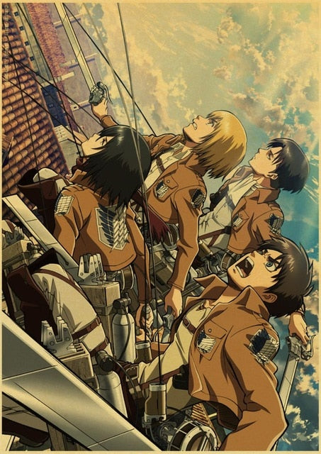 Attack on Titan Posters Japanese Anime kraft Paper Prints Clear Image room Bar Home Art painting wall sticker