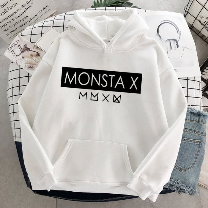 Fashion Tops K Pop Monsta X Graphic Printed Oversized Hoodie Women Korea Sweatshirt Hoodies