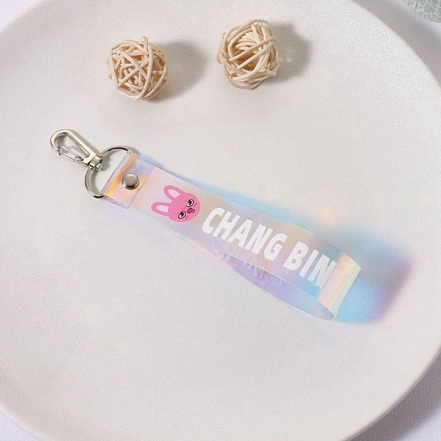 KPOP Boys Group Stray Kids Colorful Laser Name Strip Multi-color Mobile Phone Lanyard Pendant Backpack Zipper Keychain Gift