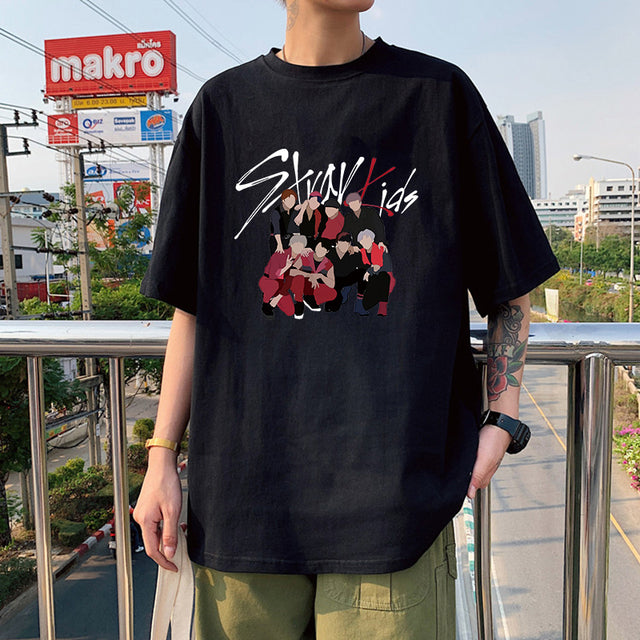 KPOP Stray Kids Singer T Shirt Men Fashion Streetwear StrayKids Letter Graphic Summer Y2K Oversize O-neck Short Sleeve