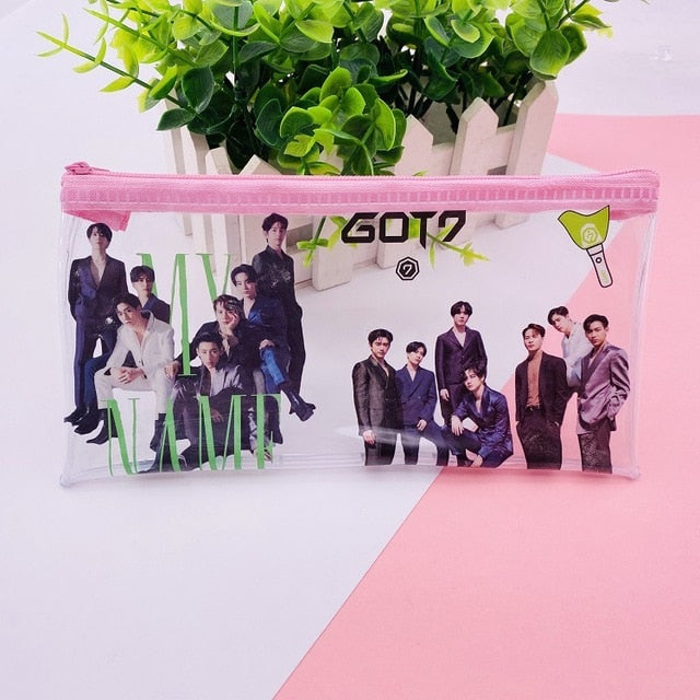 Kpop GOT7 pencil case Creative korean group GOT7 Bangtan boys TWICE Transparent Pencli bag for fans student Kpop school