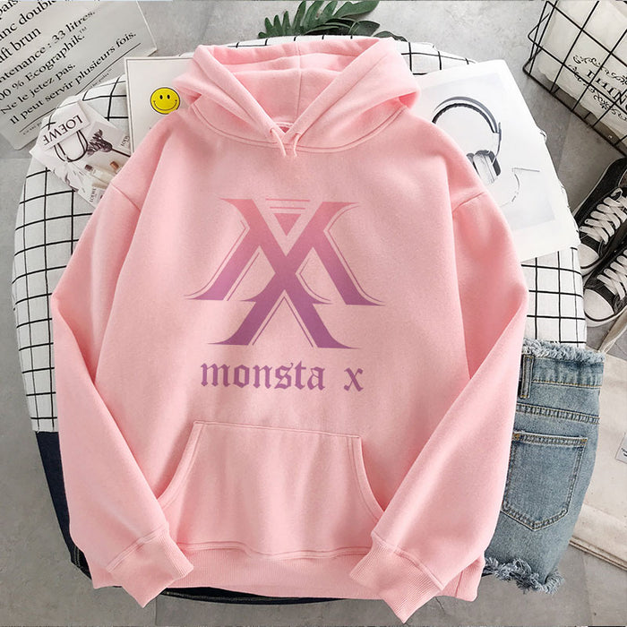 Monsta X Oversized Hoodies Women Long Sleeve Kawaii Streetwear Pink Sweatshirt Hooded