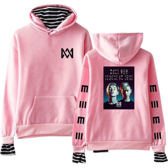 Kpop Monsta X Striped Hoodie Marcus and Martinus Hoodie Sweatshirt Pullover Tops Women Long Sleeve Hip Hop Streetwear Coats