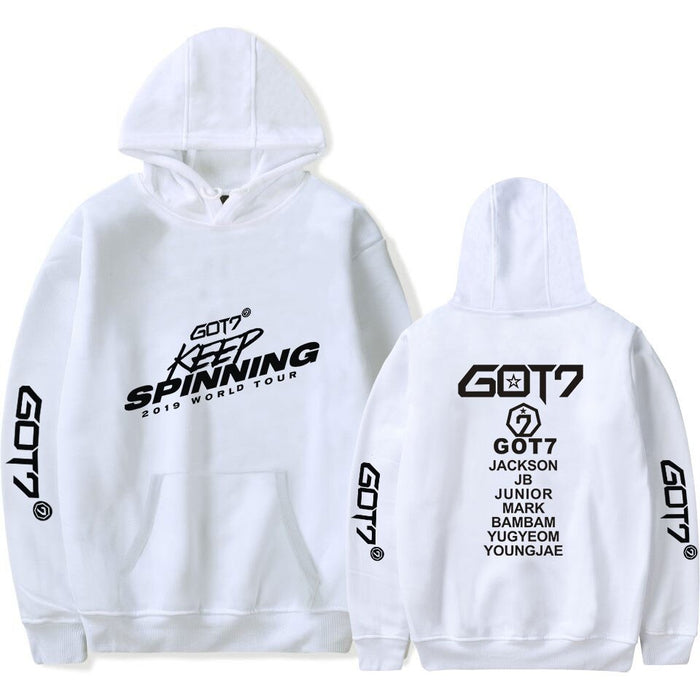 Novelty KPOP GOT7 WORLD TOUR KEEP SPINNING Hot Sale 2D Print Hooded Sweatshirt Women/Men Popular Clothes New Hoodies Sweatshirts