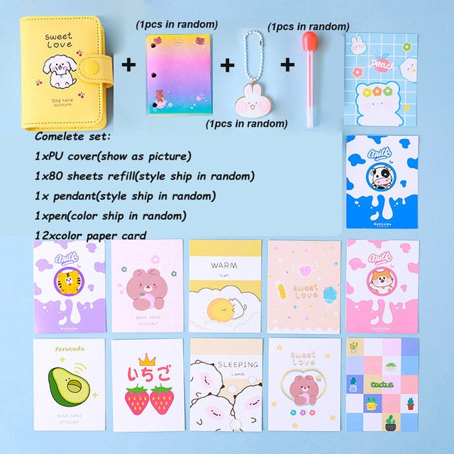 Kawaii 80 Sheet 3 Holes PU Cover Mini Loose-leaf Journal Notebook Diary Agenda Notepad School Stationery