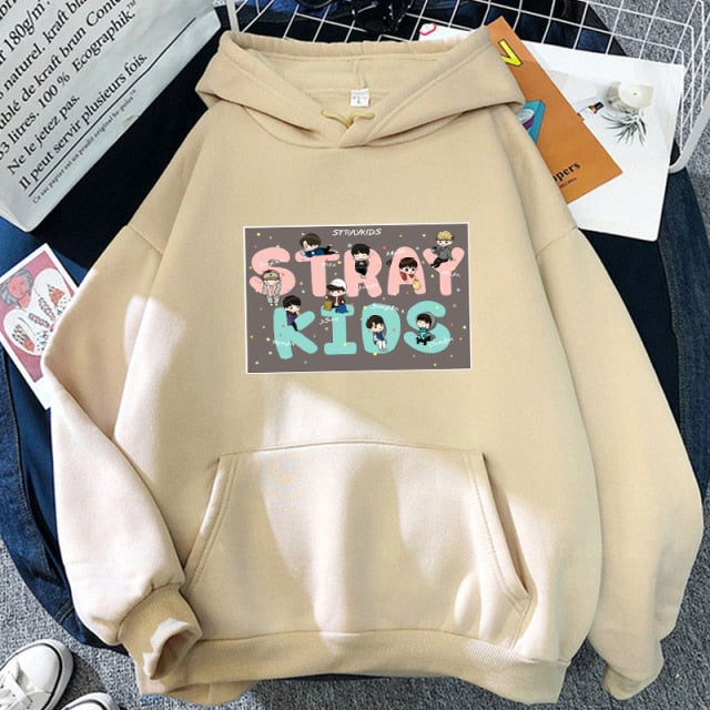 Stray Kids Hoodie Sweatshirt Pullover Cartoon Letter Print Winter Women Streetwear Oversized Itself Casual Hoodies Tops
