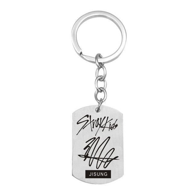 Kpop Stray Kids keychains stainless steel Member Funny signature key ring pendant key chain