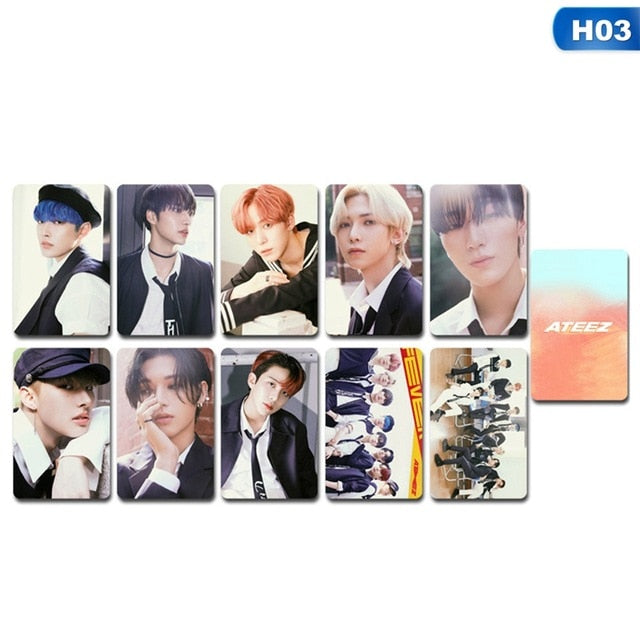 10Pcs/Set Kpop ATEEZ Combination Series Four Peripheral Card Sets Self-Made Double-Sided Small Lomo Card Sets HD Films