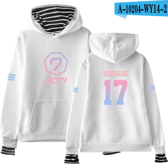 Kpop GOT7 Custom Fake Two Piece Hoodies Men Women Long Sleeve Hooded Sweatshirt Streetwear Clothes