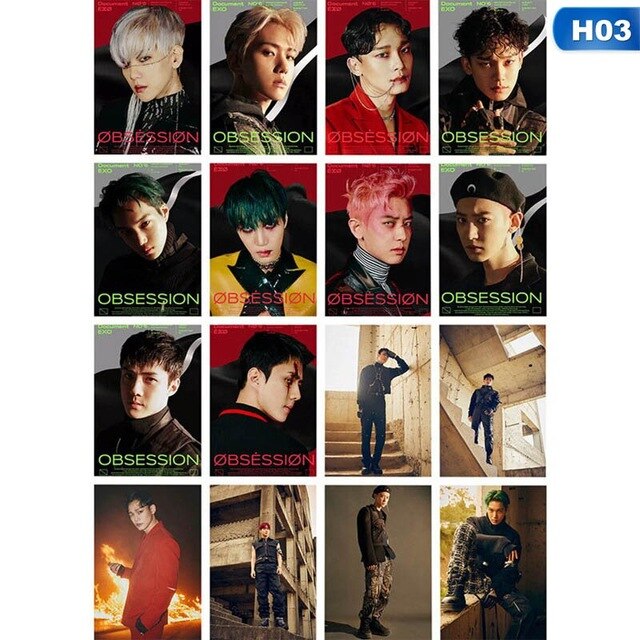16Pcs/Set KPOP EXO 6th Album OBSESSION Photo Card Lomo Card  Poster Photocard Photo Card Fans Gift Collection Stationery Set