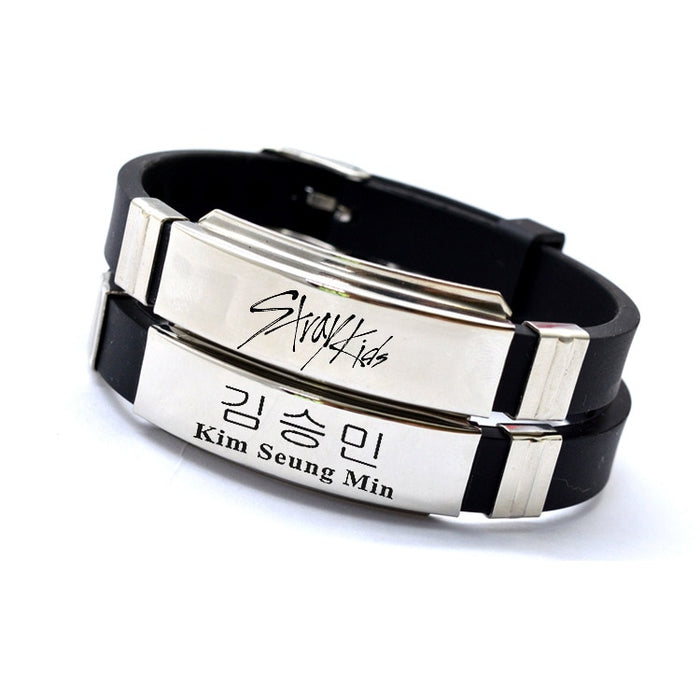1pcs Kpop Stray kids bracelet logo name stainless steel silicone K-pop bracelet