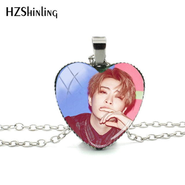 2018 New Got7 Heart Shaped Necklace Pendant Korea Kpop Fashion Murano Shaped Glass Heart Necklace