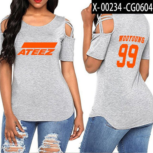 ATEEZ women Hip-hop shoulder-off sexy ATEEZ women Korean wear - Kpopshop