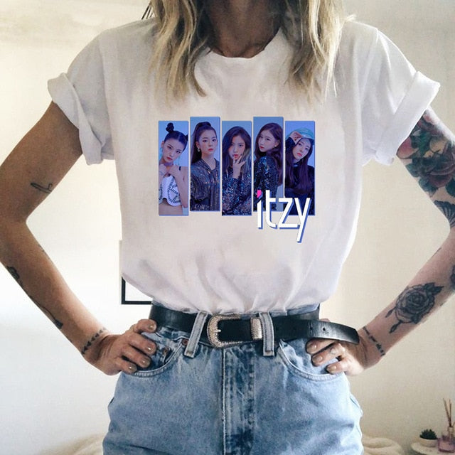 2020 Kpop ITZY WANNABE Print T Shirt Korean Clothes Graphic Tees Women 90s Summer Short Sleeve Tee Tops Female Ulzzang White Top