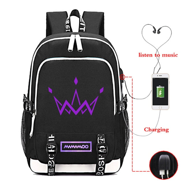 2021 Men's School Backpack Mamamoo Print Laptop Travel Bag Teenage Boys School Bag Usb Charging Backbag