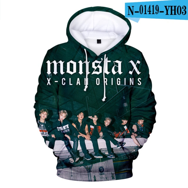 3D Monsta X Hoodies Sweatshirts Men/Women HIP HOP Harajuku Long Sleeve Autumn Monsta X pullovers 3D Print Hoodies