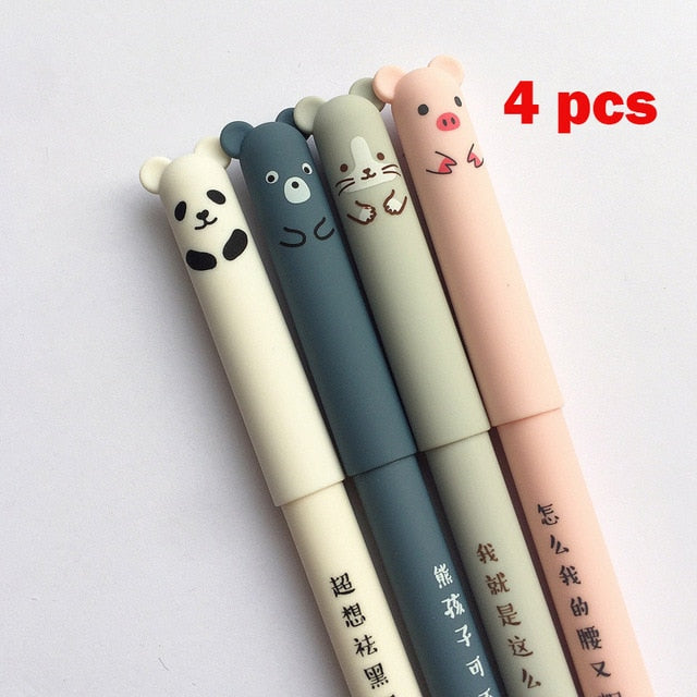4 Pcs/set Kawaii Pig Bear Cat Mouse Erasable Gel Pen School Office Supplies Stationery Gift 0.35mm Blue Black Ink