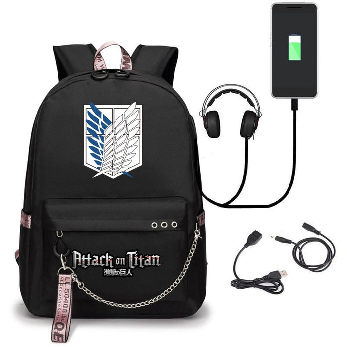 Attack on Titan Backpack  USB Charging Schoolbag Unisex Titans Attack Backpack Travel Gift Teens
