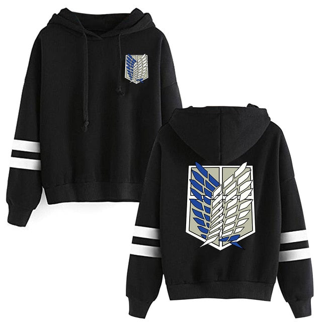 Attack on Titan Long Sleeved Striped Hooded Sweatshirt Pullover Tops Harajuku