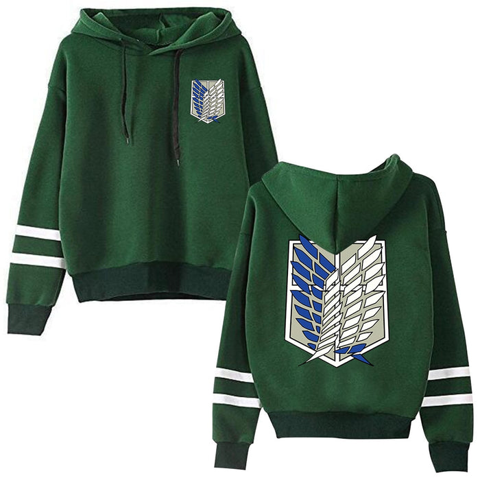 Attack on Titan Long Sleeved Striped Hooded Sweatshirt Pullover Tops Harajuku