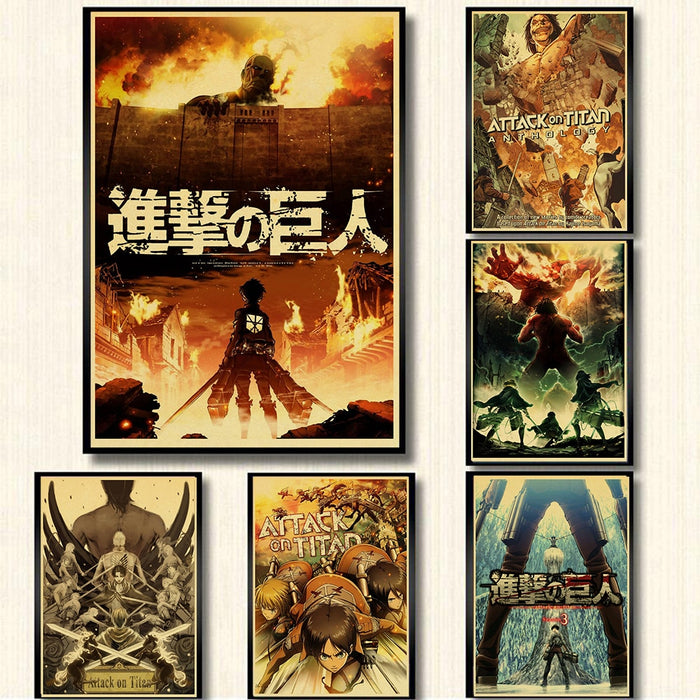 Attack on Titan Posters Japanese Anime kraft Paper Prints Clear Image room Bar Home Art painting wall sticker