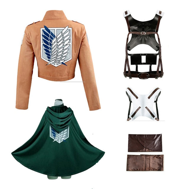 Anime Attack on Titan Shingeki no Kyojin Cosplay Costumes Set Recon Corps Leather Shorts Harness Belt Apron Skirt Scouting Legion Cape