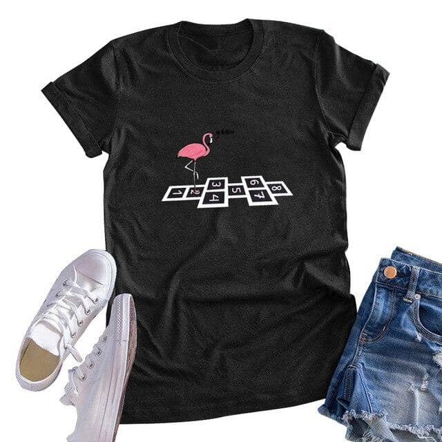 Women Plus Size T-shirt Animal Bird Flamingo Numbers T-shirt O-Neck Funny Women T-Shirt 2020 - Kpopshop
