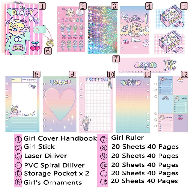 Cute Notebook A6 Binder Agenda Journal Kawaii Diary Notepad Office Planner Organizer Spiral Daily Note Book 6 Rings Stationery