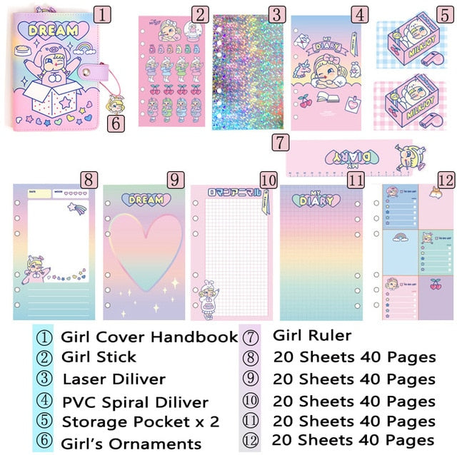 Cute Notebook A6 Binder Agenda Journal Kawaii Diary Notepad Office Planner Organizer Spiral Daily Note Book 6 Rings Stationery