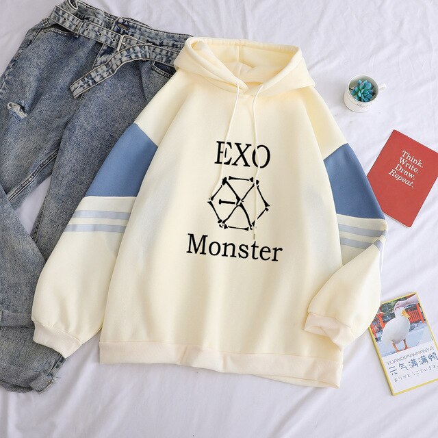 Kpop EXO Sweatshirt Autumn Winter New Fleece Casual Korean Letter Print Hoodies