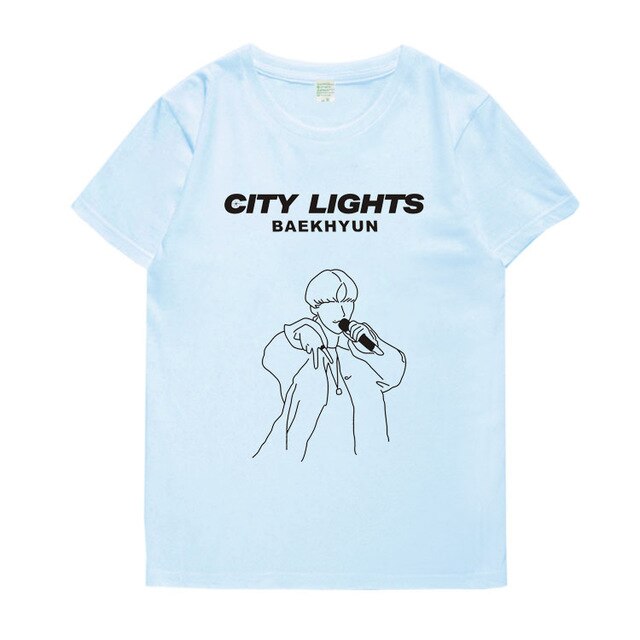 Exo baekhyun album city lights same printing o neck t shirt summer style Kpop unisex short sleeve t-shirt