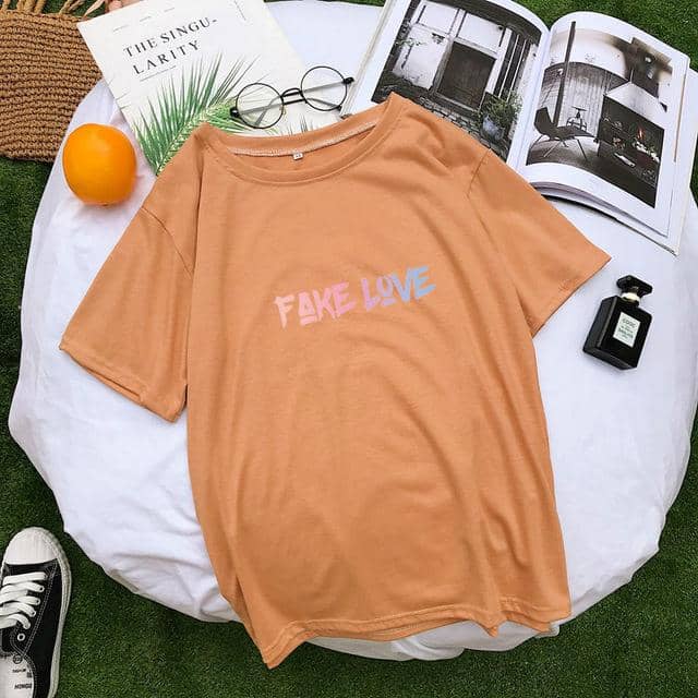 FAKE LOVE Album T Shirts Women Korean Kpop Letter  Tops Camisas Mujer Shirt - Kpopshop
