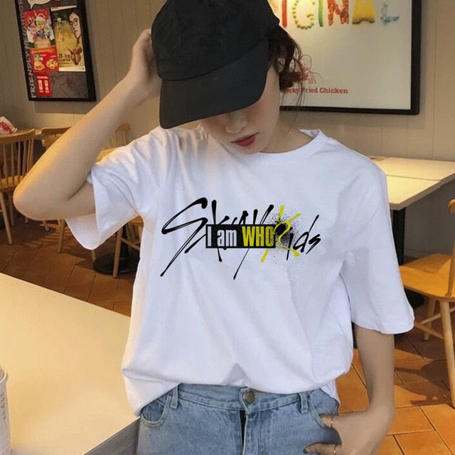 Stray Kids Women T-shirt  Short Sleeve  Tops Hip Hop Female Tee Shirts