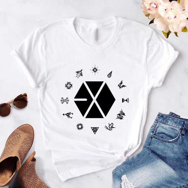 Fashion EXO Letter Tshirt Women Print 2020 new Kpop Korean style T-Shirt Casual Short Sleeve Tees Shirt Tops Clothes