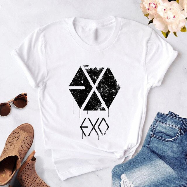 Fashion EXO Letter Tshirt Women Print 2020 new Kpop Korean style T-Shirt Casual Short Sleeve Tees Shirt Tops Clothes