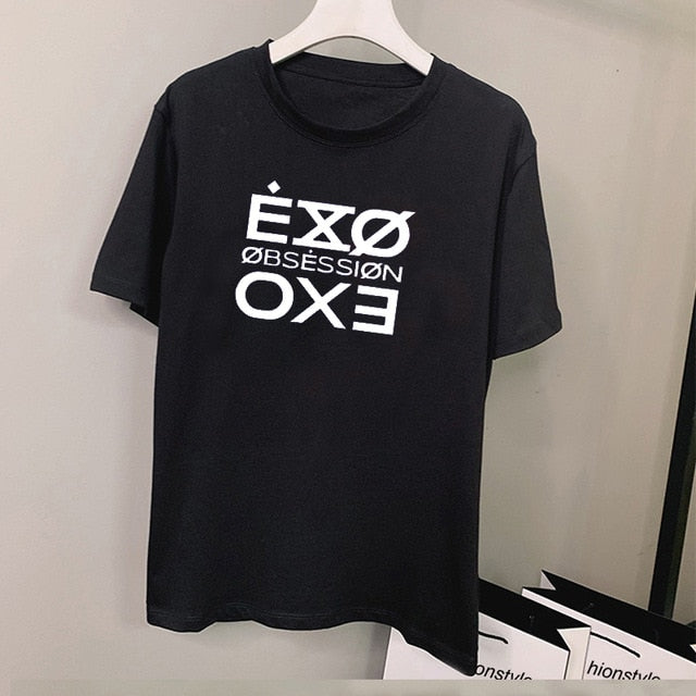 Fashion Letter Printed Tshirt Women Kpop Exo Obsession T-Shirt Casual Short Sleeve Tee Shirt Tops Unisex Fasns Clothes