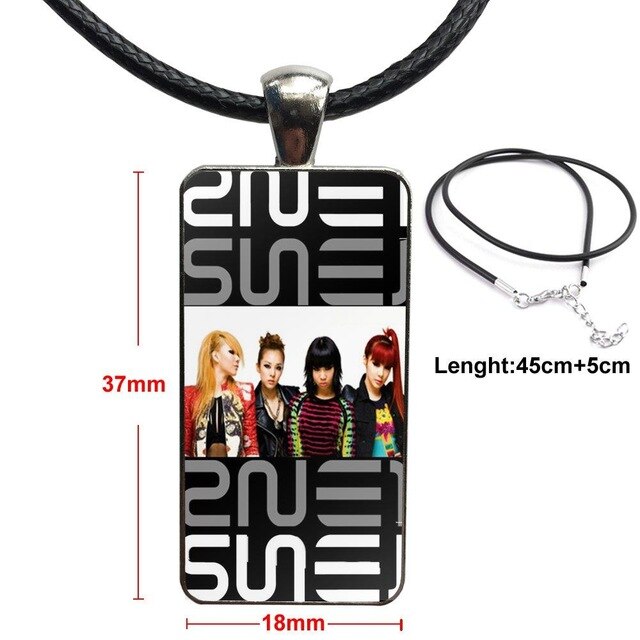 For Girls Handmade Gift 2ne1 Star Group Kpop Jewelry With Steel Plated Glass Cabochon Choker Long Pendant Rectangle Necklace