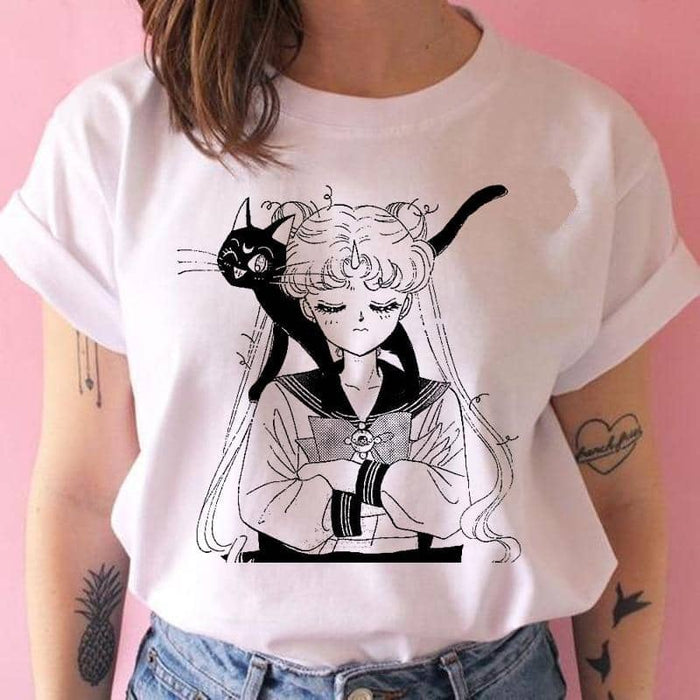 Kpopshop Originals - Funny Sailor Moon Women  Aesthetic 90s T-shirt Tops Tee Short Sleeve - Kpopshop