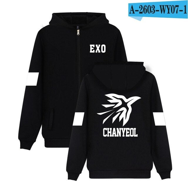Hip Hop EXO Kpop Autumn Winter Zipper Hoodies Women Men Top Quality Jacket Coat Fashion Hoodie Sweatshirt