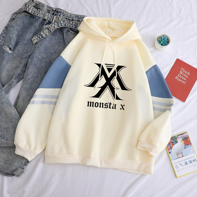 MONSTA X Print Women Hoodies Casual Long Sleeve Hip Hop Winter Fleece Pullover Fashion Sweatshirt