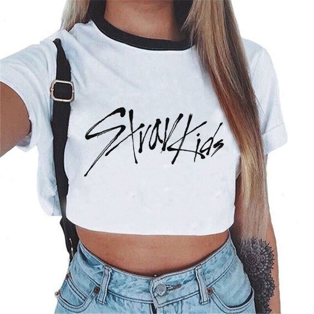 Stray Kids Print T-shirt Women Crop Tops Short Sleeve T-shirt Kpop Tees Fans Stay Vogue Clothing