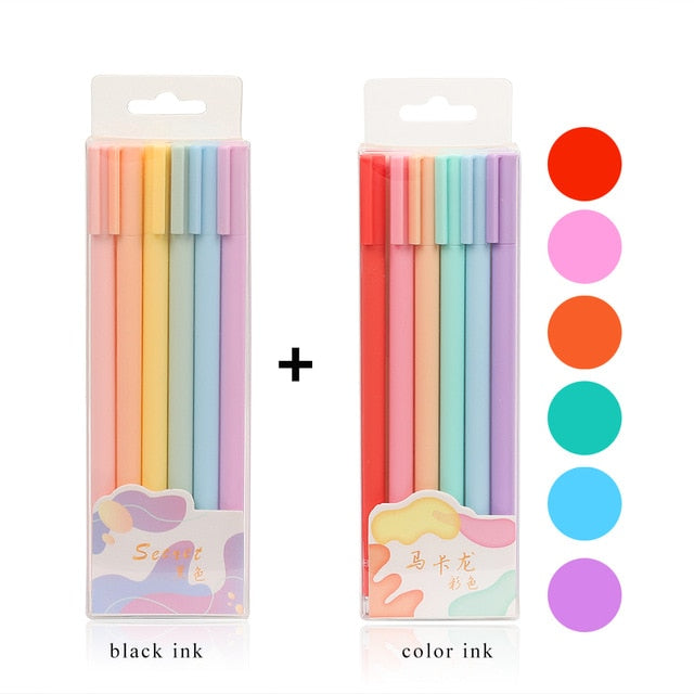6pcs/set Creative cute Simple small fresh gel pen kawaii Quick drying Cap neutral pen journal supplies