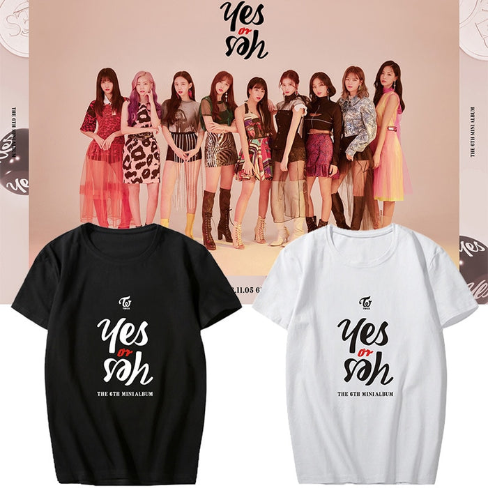 K-pop TWICE 6th Mini Album <Yes or Yes> Supporting T-shirt Kpop TWICE Short Sleeve  Cotton Tops