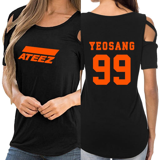 KPOP ATEEZ off shoulder women girl t-shirt women sexy Korean tops - Kpopshop