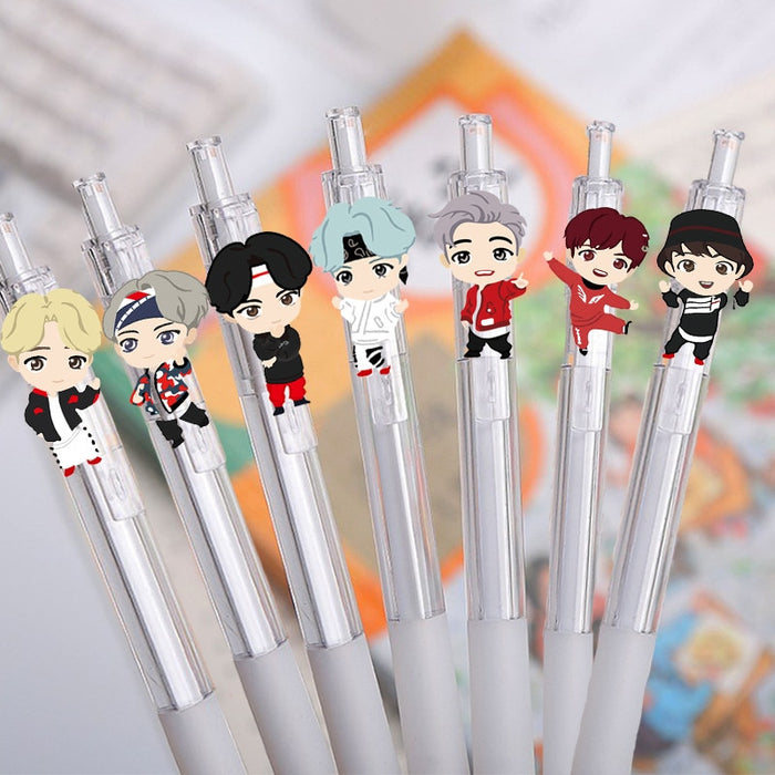 KPOP Bangtan Boys New Album Cartoon Transparent Black Gel Pen Ballpoint Pen Student Stationery gift JIMIN SUGA V  Fan Collection