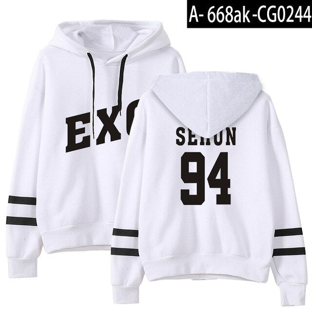 KPOP EXO Hoodies Women/Men Casual Tracksuit Loose Hoodie Sweatshirt Number Printed Korean Soft Cotton Hoodies