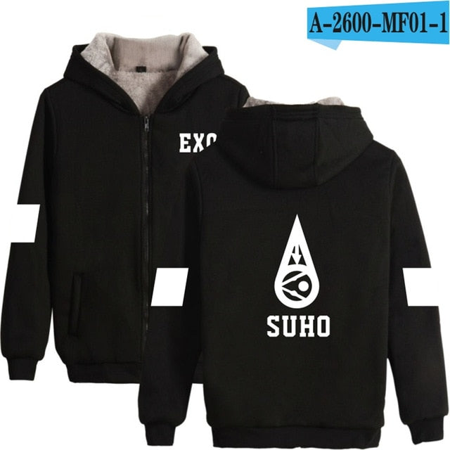 KPOP EXO The Same Style winter hoodie fleece warm Jacket thicken coat long sleeve
